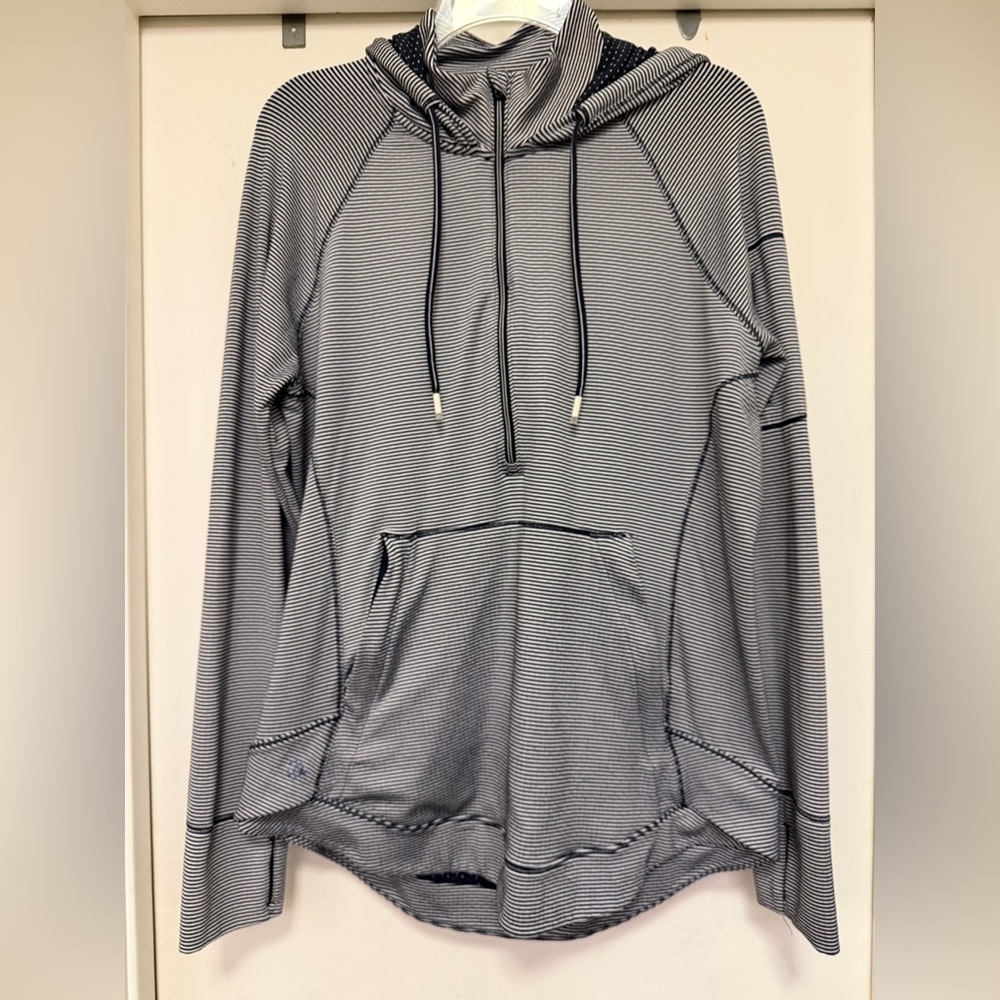 Athleta Heavenly Hail striped hoodie sweatshirt - navy blue/white - size L